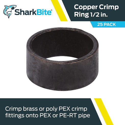 SharkBite 1/2 Inch Copper Crimp Rings, Pack of 25, 23102CP25, PEX Pipe, PE-RT