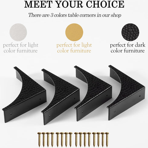 2.56'' Nails(4Pcs) Black Metal Corner Guards Decorative Wood Funiture, Box Corner Protectors, Metal Table Corners