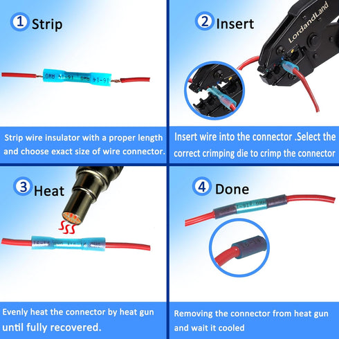 50 Pcs Heat Shrink Butt Connectors Kit, Waterproof Insulated Marine Automotive Crimp Terminals for Electrical Wiring
