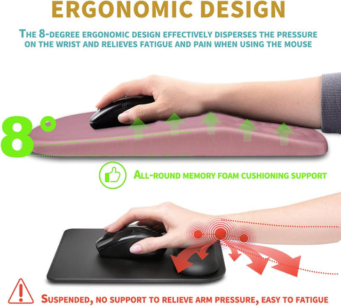 Hokafenle (12x8 inch,Pink) Ergonomic Mouse Pad Wrist Support with Massage Design, Wrist Rest Pain Relief Mousepad
