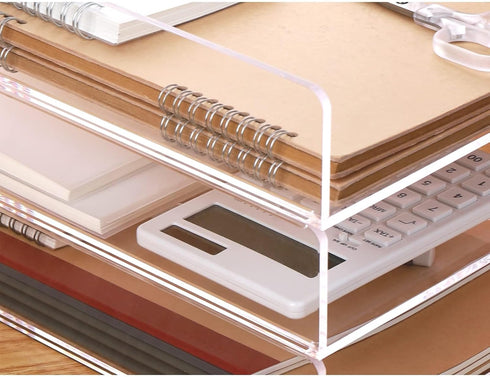 Clear Acrylic Letter Tray, Stackable Desk File Organizer for School Teacher Office Supplies - 2 Pack