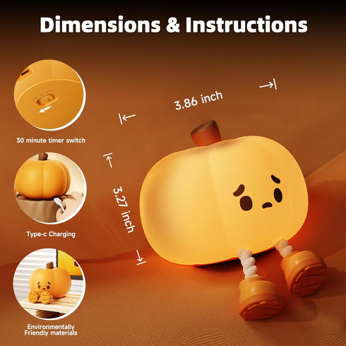 Lilampts 3 Dimmable Pumpkin Night Light, Cute Pumpkin Decor Silicone Night Lamp with Level Bedside Lamp Halloween Night