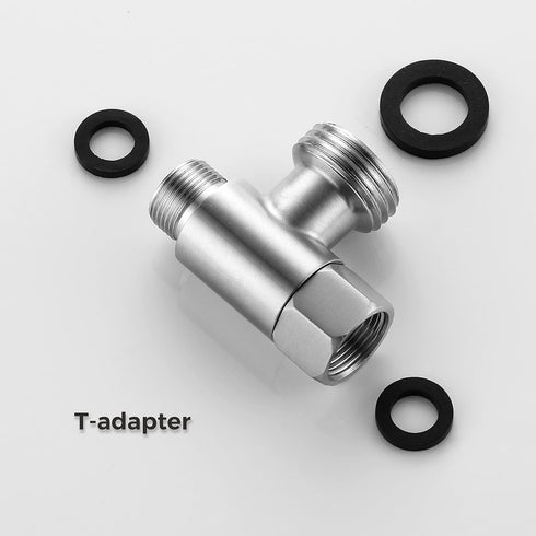3/8 x 1/2 Adapter T Connector Valve, ADD-A-Tee Adapter 3 Way Valve 3/8 Tee Compression, Stainless Steel Splitting Water Supply T Pipe Fitting for Bidet Hose, Angle Stop Valve T Connector by Stanweemix