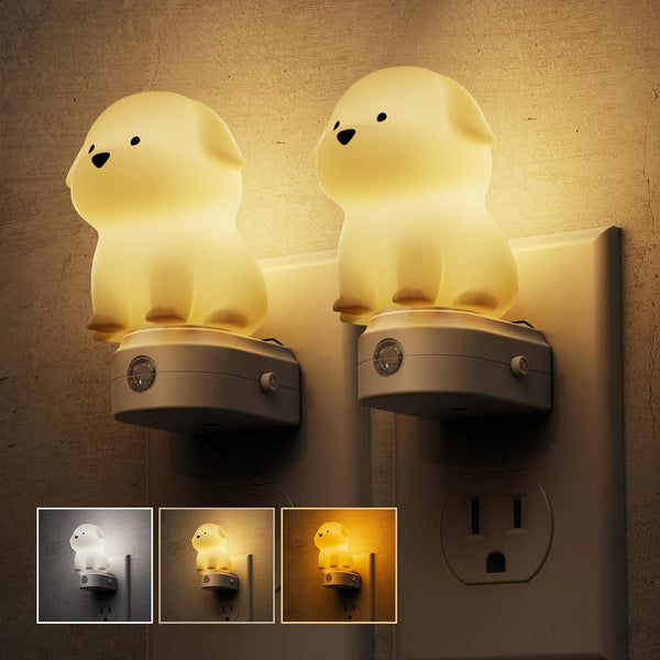 L LOHAS LED Plug in Night Light for Kids,2-Pack 3D Cute Puppy