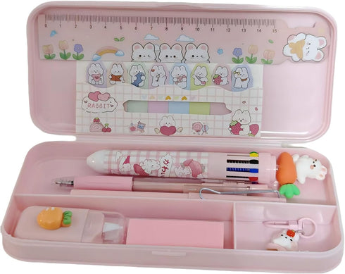 SHIDESHIN 9 Pcs Cute Pink Stationery Set Carrot Rabbit Kawaii Office Supplies Including
