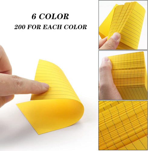 Tecmisse 1200 3x5 Inches 6 (1200) Pcs Ruled Index Cards, Colorful Index Cards Bulk, Heavy Colored Note Cards, Study