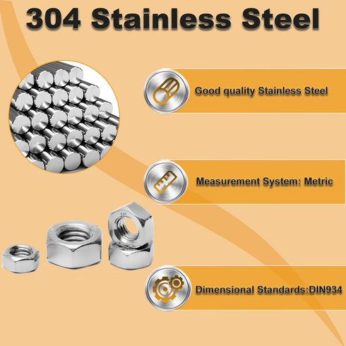 Juvielich 100pcs M5-0.8 304 M5 0.8mm Hex Nut, Stainless Steel, x Tiny Nuts Fasteners, Hex Drive, Metric, Right Hand