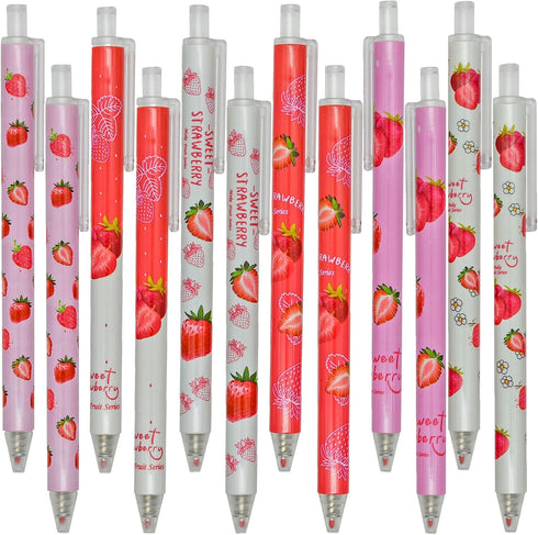 Maydahui 36 PCS Strawberry Gel Pens, Cute Fruit Pen Retractable Printing Pen Black Ink for Girls School Party