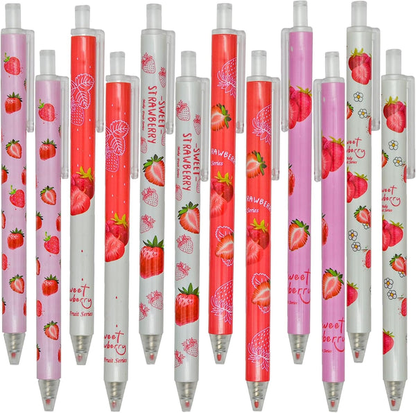 Maydahui 36 PCS Strawberry Gel Pens, Cute Fruit Pen Retractable Printing Pen Black Ink for Girls School Party