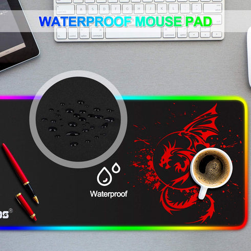 RGB Gaming Mouse Pad, Anime Dragon Mousepad Mat with 15 Lighting Modes, 31.5 X 12 Inch (Red)