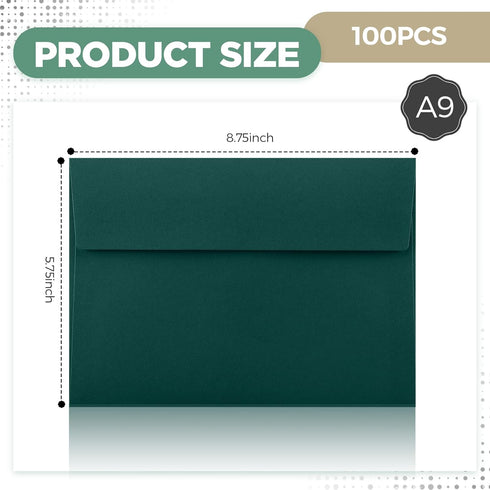 Harloon 100 Pcs A9 Envelopes, 5.75 x 8.75 Inch, Self Adhesive Wedding Invitation Envelopes, Dark Green