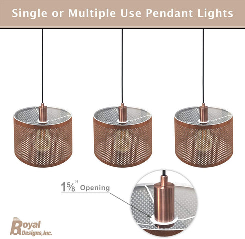 Royal Designs, Inc. Hanging Pendant Lighting, Keyless Cylinder-Shaped Pendant Light Socket and Canopy, Antique Copper