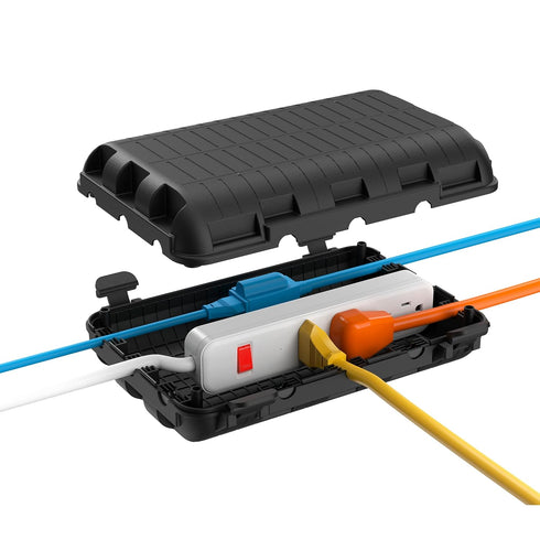 Outdoor Extension Cord Box - Large Waterproof Electrical Cord Box for Power Strip, Holiday Lights, Black