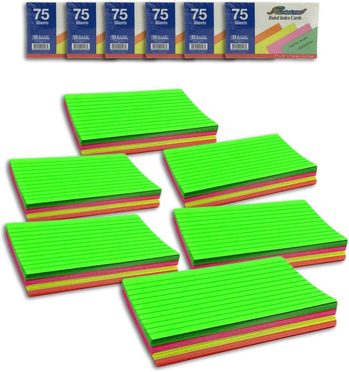 Basic 3x5-inch (6 Pack 450-Count) Neon Color Ruled Index Flash Cards For School, Studying, Organizing, Memorizing |