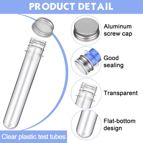 45ml Plastic Test Tubes, 150 Pcs Transparent Clear Bath Salt Tubes with Aluminum Lid for Storage Container
