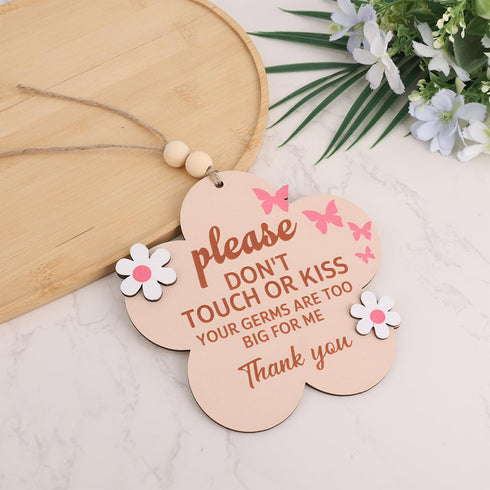 lasuroa Please Do Not Touch or Kiss Baby Sign, Wooden Dont Touch Baby Sign for Car Seat Me Stroller Tag No Touching