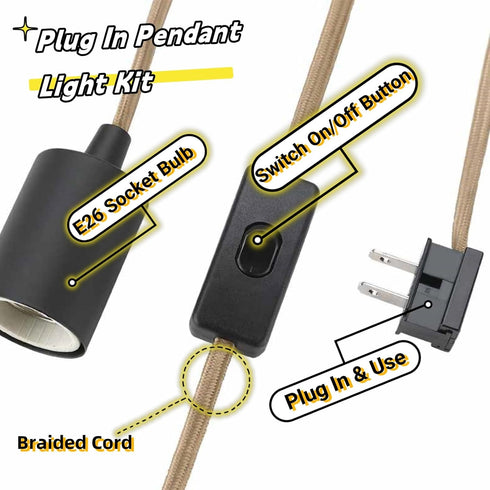 15 Bulbs 3-Pack WISBEAM Plug in Pendant Lighting, Hanging Light Kits with ON/Off Switch, Feets Cord, Not Included