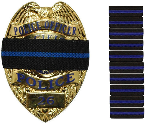 Mourning Band Strap for Badges by Hero's Pride, Elastic Funeral Honor Bands, Police Officers, Blue Line, 3/4" - 10 Pack