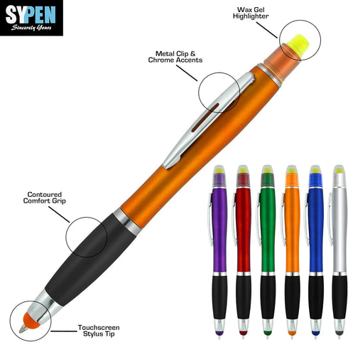 Bible Highlighter with Pen and Stylus, 3 in 1 Combo, Pack of 12 All Yellow Highlighters, Black Ballpoint Ink, Wax Gel