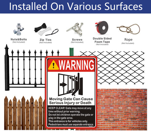Moving Gate Sign, Can Cause Serious Injury or Death, 10"x 7" Warning Sign, 2 Pack