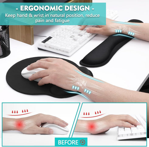 TONOS Mouse Pad and Keyboard Wrist Rest- Ergonomic Wrist Rest for Computer Keyboard and Mouse Pad, Memory Foam Wrist
