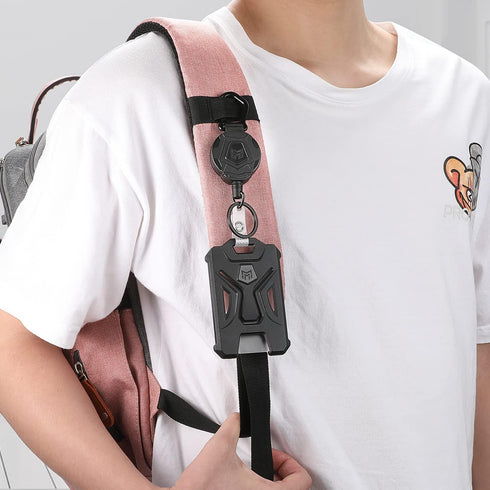 MNGARISTA Retractable Badge Holder, Heavy Duty Carabiner Keychain with 31.5" Retractable Badge Reel, Black