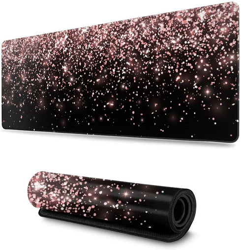 Rose Gold Glitter Black Gaming Mouse Pad, Large XL Extended Desk Pad for Computer PC Laptop Home Office