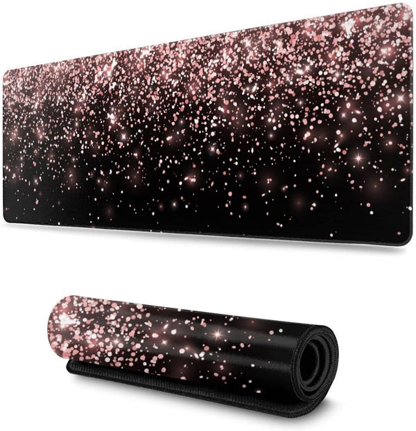 Rose Gold Glitter Black Gaming Mouse Pad, Large XL Extended Desk Pad for Computer PC Laptop Home Office