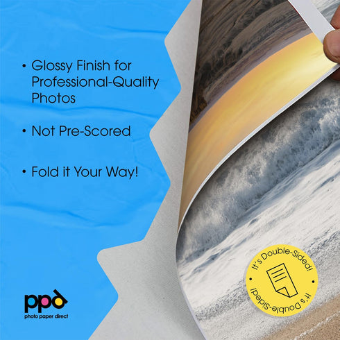 PPD Double Sided Photo Paper, Glossy Brochure Paper 8.5 x 11 for Inkjet Printer, 50 Sheets
