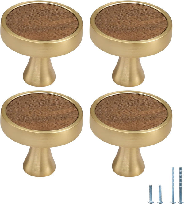 4 pcs Golden Walnut Round Drawer knob Zinc Alloy Base pulls Cabinet