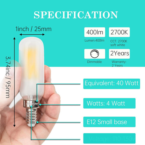 Frosted Light Bulbs E12 LED Bulb, 40W Warm White 2700K, Chandelier Frosted, E12 Candelabra, 6 Pack