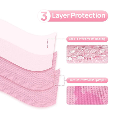 50 Pack 3-Ply 13"x18" JMU Pink Dental Bibs, Waterproof Disposable Dental Bibs for Dental Clinic, Tattoo Shop, Nail