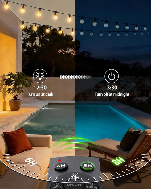 50FT 18+1 G40 Bulbs Outdoor Patio String Lights Waterproof with Remote, Edison LED Shatterproof Hanging Outside Light