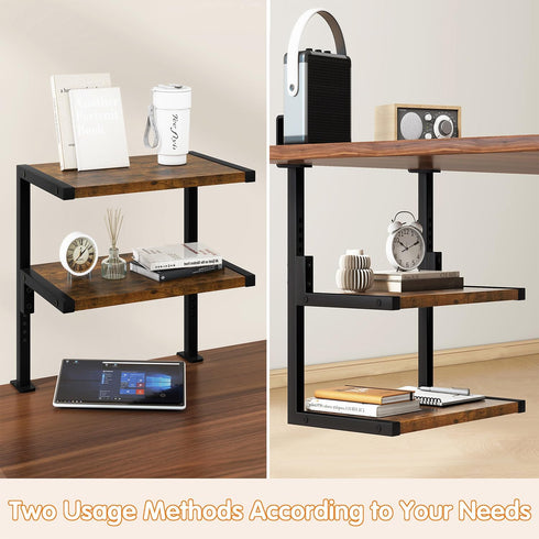 Shelf,12.9 inches 2-Tier Brown,TMZ007H IBUYKE Clamp on Desk Organizer Desk Extender Shelves, Above or Below Desk