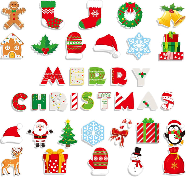 TaoBary 39 Pcs Christmas Bulletin Board Decorations Set - Merry Christmas Stockings, Balls, Gift Boxes for Classroom
