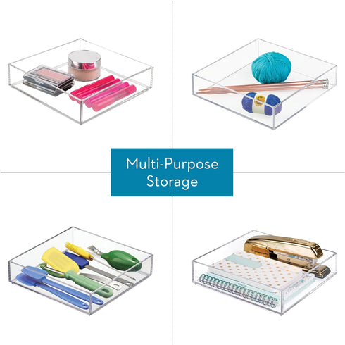 Set 4, iDesign Stackable Makeup Drawer Organizer Tray - Vanity Organizer or Desk Organizer, of Clear