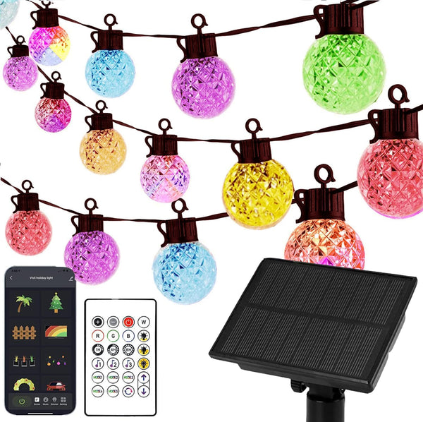 Sunlitec Solar LED String Lights, 25 RGB Color Changing Bulbs, Bluetooth App Control,