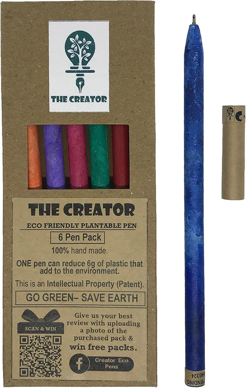THE CREATOR Plantable Pens, Eco Friendly, Pack of 6, RAINBOW Theme, Reduces 6g of Plastic Waste
