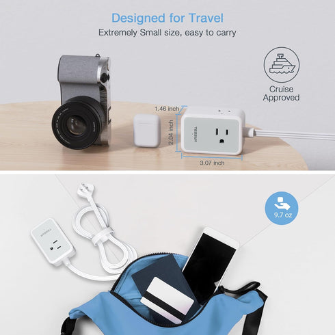 TESSAN Small Flat Plug Power Strip, Ultra Thin Extension Cord with 3 USB Wall Charger, 3 Outlets Mini Charging Station