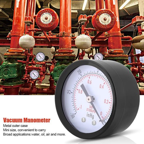 Mini Vacuum Pressure Gauge, 1/4" BSPT Thread, Dual Scale Vacuum Gauge for Water, Oil, Air, 0~-30inHg/0~-1bar Range
