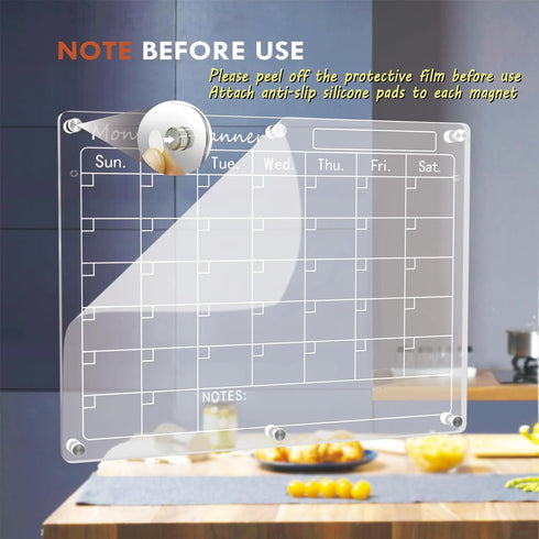 Magnetic Acrylic Calendar for Fridge, 2 Pack 12"x16" Clear Dry Erase Magnetic Planning Boards with Markers