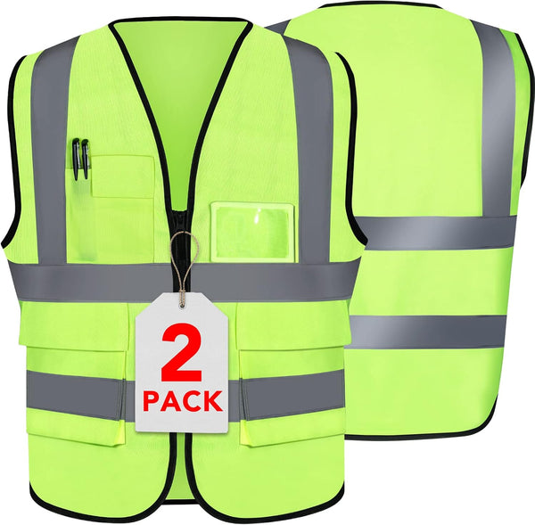 XPCARE 2-Pack Reflective Safety Vest, High Visibility Security Vest with Pockets and Zipper Front