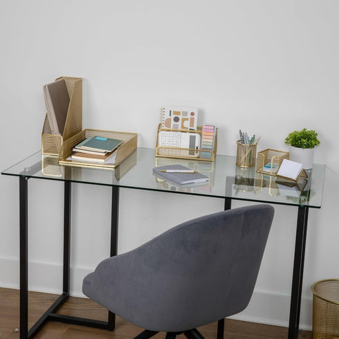 Martha Stewart Ryder Gold Mesh Metal 6 Piece Set, Desktop Organizers and Accessories for Files, Magazines, Pens, Sticky
