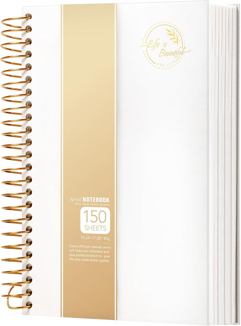Yoment Small Spiral Notebook, 300 Pages, 5.5”x 7.5” College Ruled Hardcover Journal, A5 White