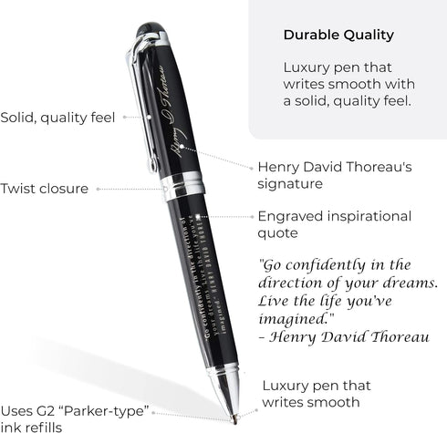 Henry David Thoreau Engraved Luxury Gift Pen with Motivational Quote - Graduation Executive Business Gift for Him Her