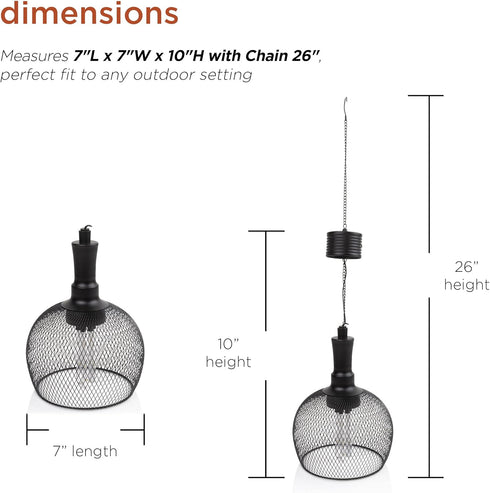 Alpine Corporation 10" Tall Hanging Solar Powered Outdoor Mesh Lantern with LED Lights, Black