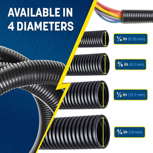 GS Power Wire Loom 1/2 Inch x 25 Ft Split Cable Sleeves for Industrial Electrical Wires, High Temperature