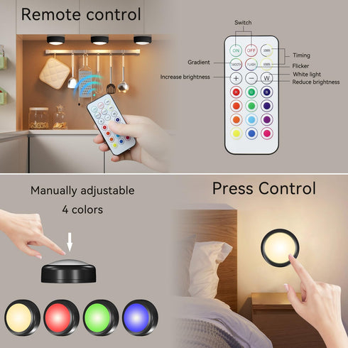 BESTDLCLITE 13-Color Dimmable Closet/Shelf/Wall (Black-3 Pack) LED Puck Lights with Remote, Under Cabinet Lighting
