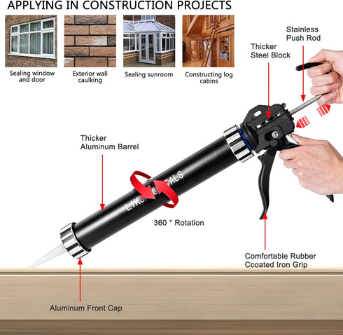LIKSANGMETALS 15 Sausage glue gun, bearing force saving, aluminium tubeblack (Black one)