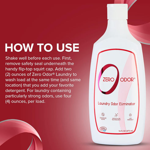 16oz Zero Odor Laundry Odor Eliminator - Permanently Eliminate laundry Odor Patented Molecular Technology Best